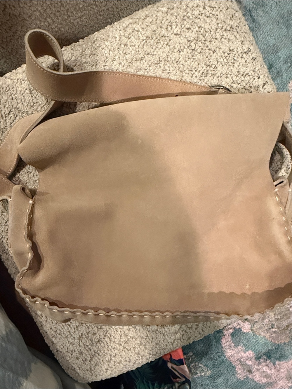 Francesco Biasia Suede Shoulder Bag Y2K Boho Minimalist Tan Hobo Purse - Picture 4 of 6